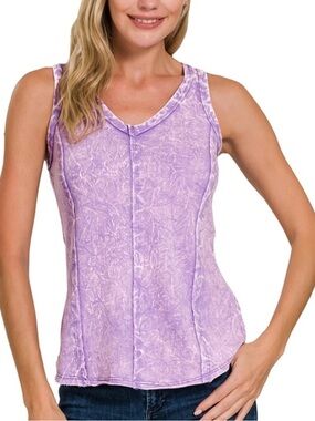 Zenana Lilac Crinkle Washed Tank Top